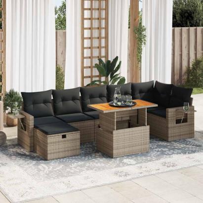 Set canapea de grădină cu perne, 5 piese, poliratan/lemn acacia GartenMobel Dekor