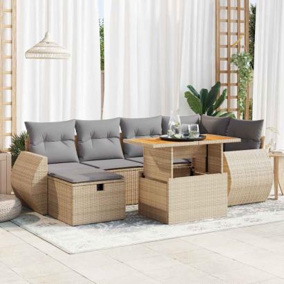 Set canapele grădină cu perne 8 piese bej poliratan/lemn acacia GartenMobel Dekor