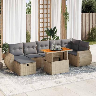 Set canapele de grădină cu perne 5 piese bej poliratan/acacia GartenMobel Dekor