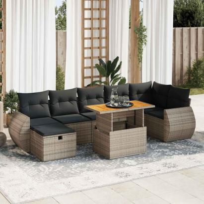 Set canapea de grădină cu perne, 5 piese, poliratan/lemn acacia GartenMobel Dekor