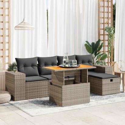 Set mobilier grădină cu perne 6 piese gri poliratan/lemn acacia GartenMobel Dekor