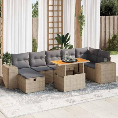 Set canapele de grădină cu perne 5 piese bej poliratan/acacia GartenMobel Dekor