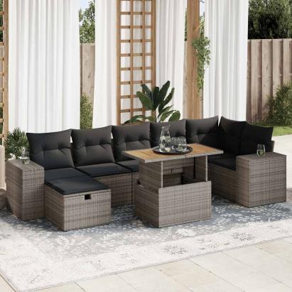 Set canapea de grădină cu perne, 5 piese, poliratan/lemn acacia GartenMobel Dekor