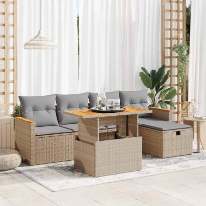 Set canapele de grădină cu perne, 6 piese, bej, poliratan GartenMobel Dekor
