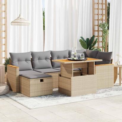 Set canapele de grădină, 8 piese, cu perne, bej, poliratan GartenMobel Dekor