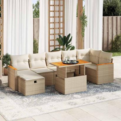 Set canapele de grădină cu perne, 5 piese, bej, poliratan GartenMobel Dekor