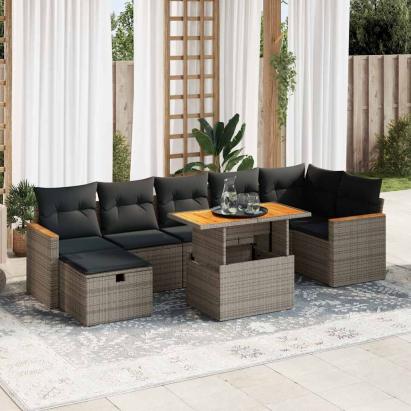 Set canapea de grădină cu perne, 5 piese, gri, poliratan GartenMobel Dekor