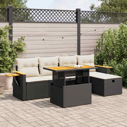 Set mobilier de grădină cu perne, 6 piese, negru, poliratan GartenMobel Dekor