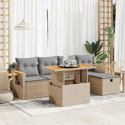 Set canapele de grădină cu perne, 6 piese, bej, poliratan GartenMobel Dekor