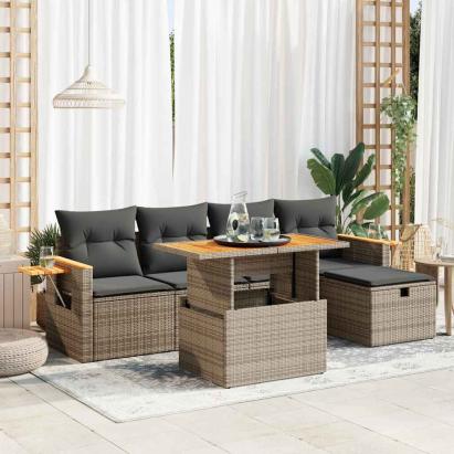 Set mobilier grădină cu perne, 6 piese, gri, poliratan GartenMobel Dekor