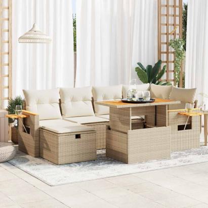 Set canapele de grădină, 8 piese, cu perne, bej, poliratan GartenMobel Dekor