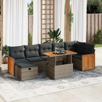 Set canapea de grădină cu perne, 5 piese, gri, poliratan GartenMobel Dekor