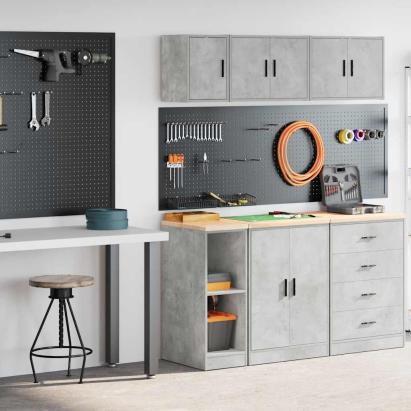 Dulapuri de garaj 2 buc Lemn prelucrat gri beton GartenMobel Dekor