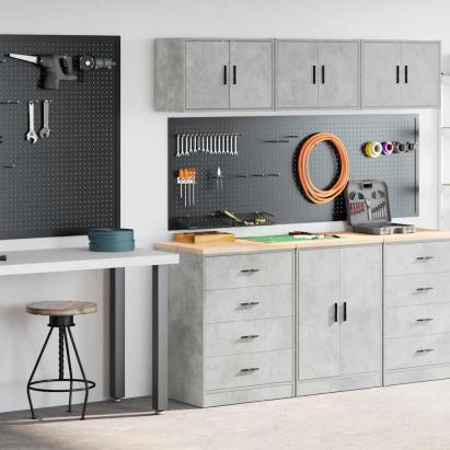 Dulapuri de garaj 2 buc Lemn prelucrat gri beton GartenMobel Dekor