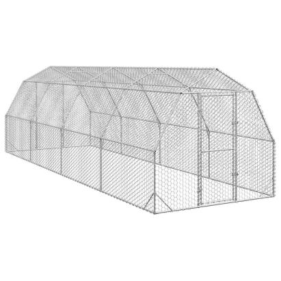 Cotet exterior pentru gaini 2,5x8x2,25 m, otel galvanizat, argintiu