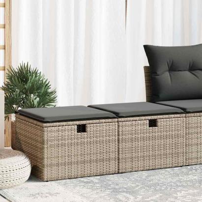 Set mobilier grădină cu perne 2 piese gri poliratan/lemn acacia GartenMobel Dekor