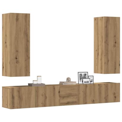 Set dulap TV 5 piese montat pe perete Stejar artizanal GartenMobel Dekor
