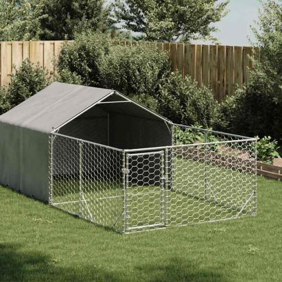 Canisa de exterior cu alergare 4x2x1,5 m otel galvanizat GartenMobel Dekor