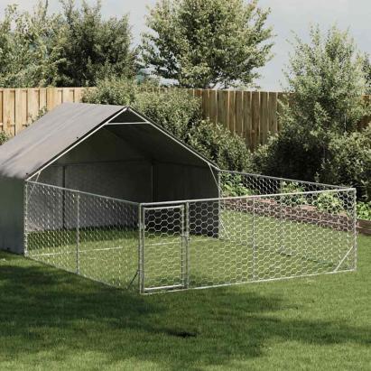 Canisa de exterior cu alergare 6x3x1,9 m otel galvanizat GartenMobel Dekor