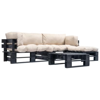 Set mobilier grădină paleți cu perne nisipii, 4 piese, lemn GartenMobel Dekor