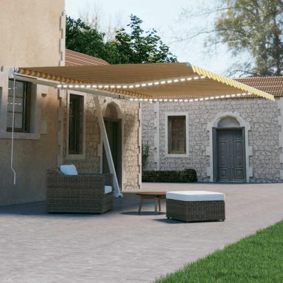 Copertină automată cu senzor vânt & LED, galben/alb, 600x300 cm GartenMobel Dekor