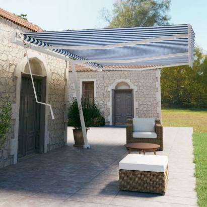 Copertină autonomă retractabilă automat albastru&alb 600x350 cm GartenMobel Dekor
