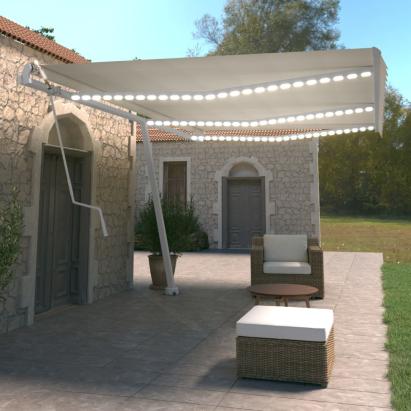 Copertină automată cu senzor vânt & LED, crem, 600x350 cm GartenMobel Dekor