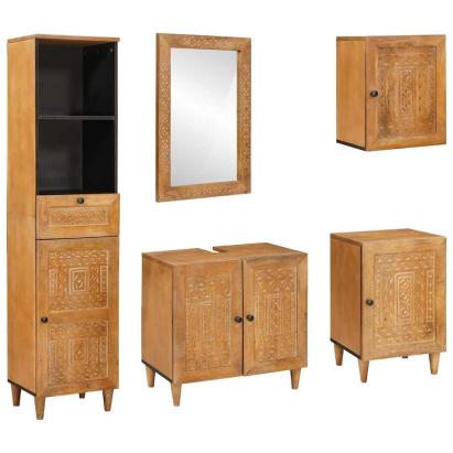 Set de mobilier pentru baie cu sertar 5 pcs Maro Lemn compozit GartenMobel Dekor