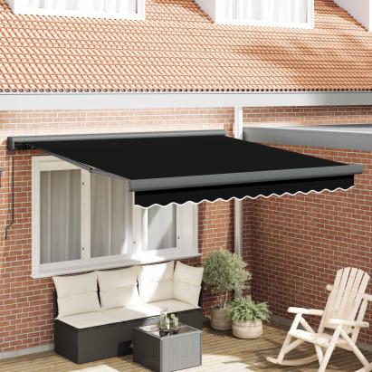 Cortina Retractabilă Negru 350 x 250 cm Stofă și Metal GartenMobel Dekor