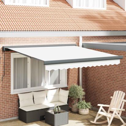 Cortina Retractabilă Alb 350 x 250 cm Stofă și Metal GartenMobel Dekor