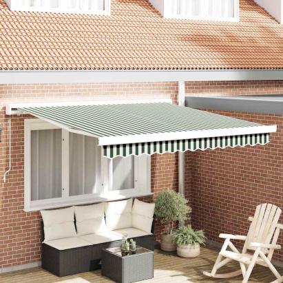 Cortina Retractabilă Verde și alb 350 x 250 cm Stofă și Metal GartenMobel Dekor