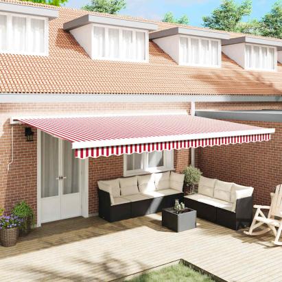 Cortina Retractabilă Roșu și Alb 500 × 300 cm Stofă și Metal GartenMobel Dekor