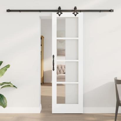 Ușă glisantă Alb 61 x 198,5 cm Lemn masiv de pin și sticlă GartenMobel Dekor