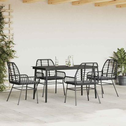 Set de sufragerie de grădină 5 piese neagră Sticlă Poly Rattan GartenMobel Dekor
