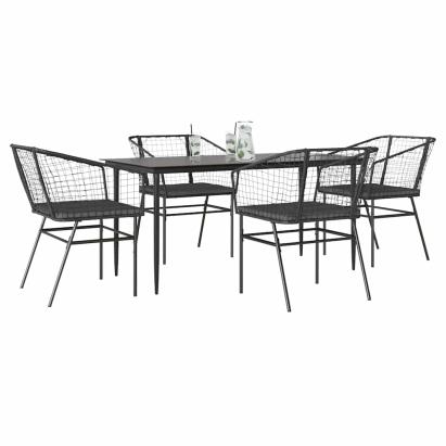 Set de sufragerie de grădină 5 piese neagră Sticlă Poly Rattan GartenMobel Dekor