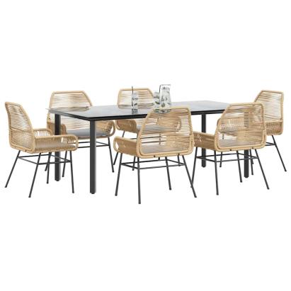 Set de sufragerie de grădină de 7 piese sticlă poliratan maro GartenMobel Dekor