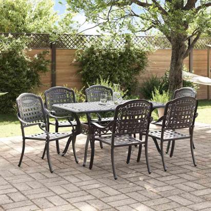 Set de masă pentru grădină 7 pcs Negru Aluminiu GartenMobel Dekor