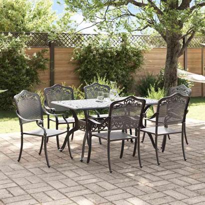 Set de masă pentru grădină 7 pcs Negru Aluminiu GartenMobel Dekor