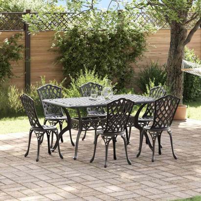 Set de masă pentru grădină 7 pcs Negru Aluminiu GartenMobel Dekor