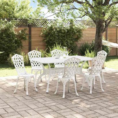 Set de masă pentru grădină 7 pcs Alb Aluminiu GartenMobel Dekor