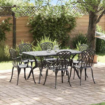 Set de masă pentru grădină 7 pcs Negru Aluminiu GartenMobel Dekor
