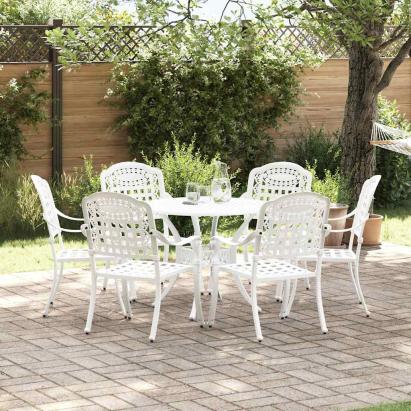 Set de masă pentru grădină 7 pcs Alb Aluminiu GartenMobel Dekor