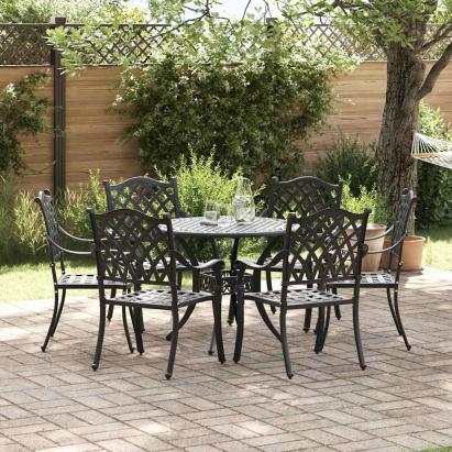 Set de masă pentru grădină 7 pcs Negru Aluminiu GartenMobel Dekor