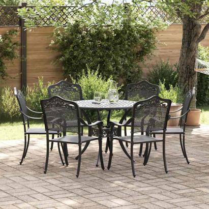 Set de masă pentru grădină 7 pcs Negru Aluminiu GartenMobel Dekor