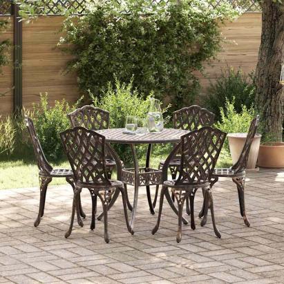 Set de masă pentru grădină 7 pcs Bronz Aluminiu GartenMobel Dekor