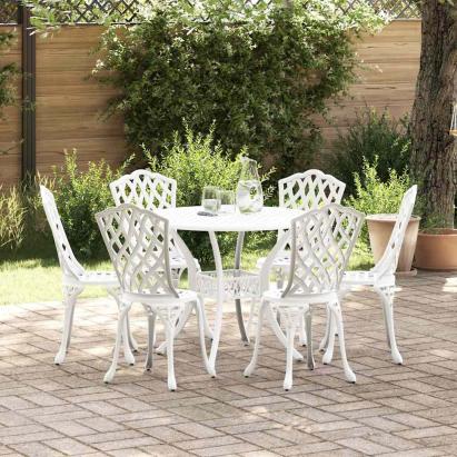 Set de masă pentru grădină 7 pcs Alb Aluminiu GartenMobel Dekor