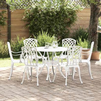 Set de masă pentru grădină 7 pcs Alb Aluminiu GartenMobel Dekor