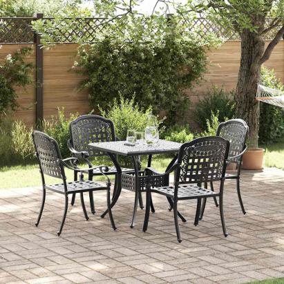 Set masă de grădină 5 pcs Negru Aluminiu turnat GartenMobel Dekor