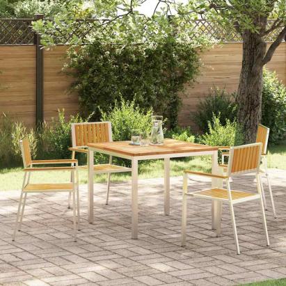 Set dining pentru exterior 5 pcs Maro Lemn solid de tec GartenMobel Dekor