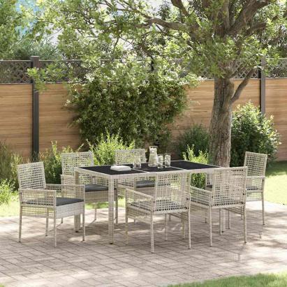 Set de masă pentru grădină 7 pcs Gri deschis poliratan GartenMobel Dekor